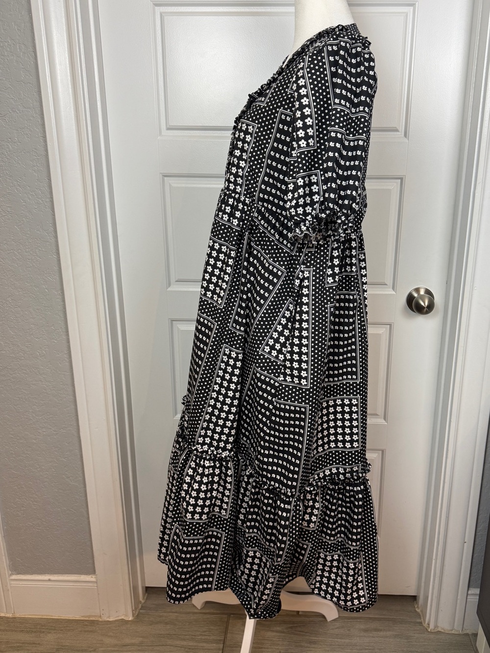 Avara floral and polka-dot patchwork print Cottagecore midi dress size Large - Picture 5 of 10
